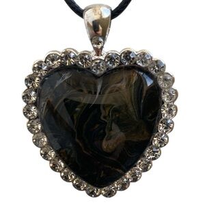 Handmade Black and Metallic Orange Heart Fluid Art Pendant Necklace